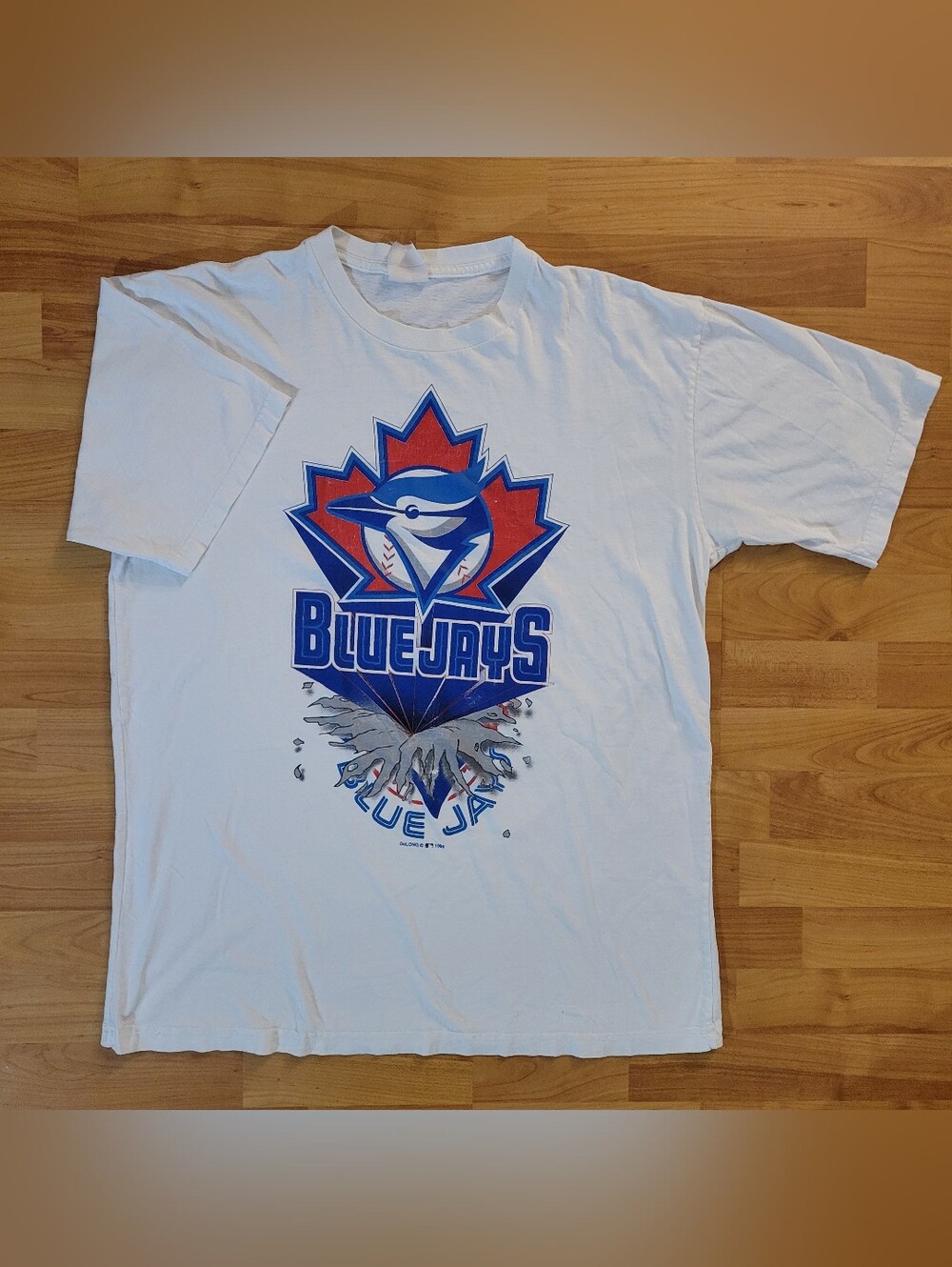 Vintage Toronto Blue Jays MLB 1996 Breakthrough Logo White Graphic Tee - XL